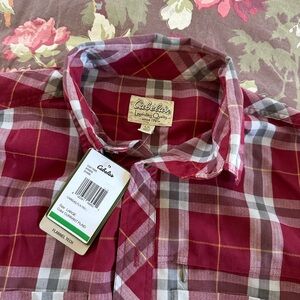 New Cabela's Large Men's Red Plaid Flannel Tech Shirt